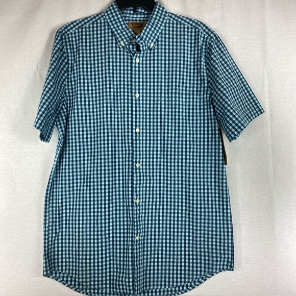 The Foundry Comfort Stretch Men's Short Sleeve Casual Shirt LT  Blue Plaid - Picture 1 of 6